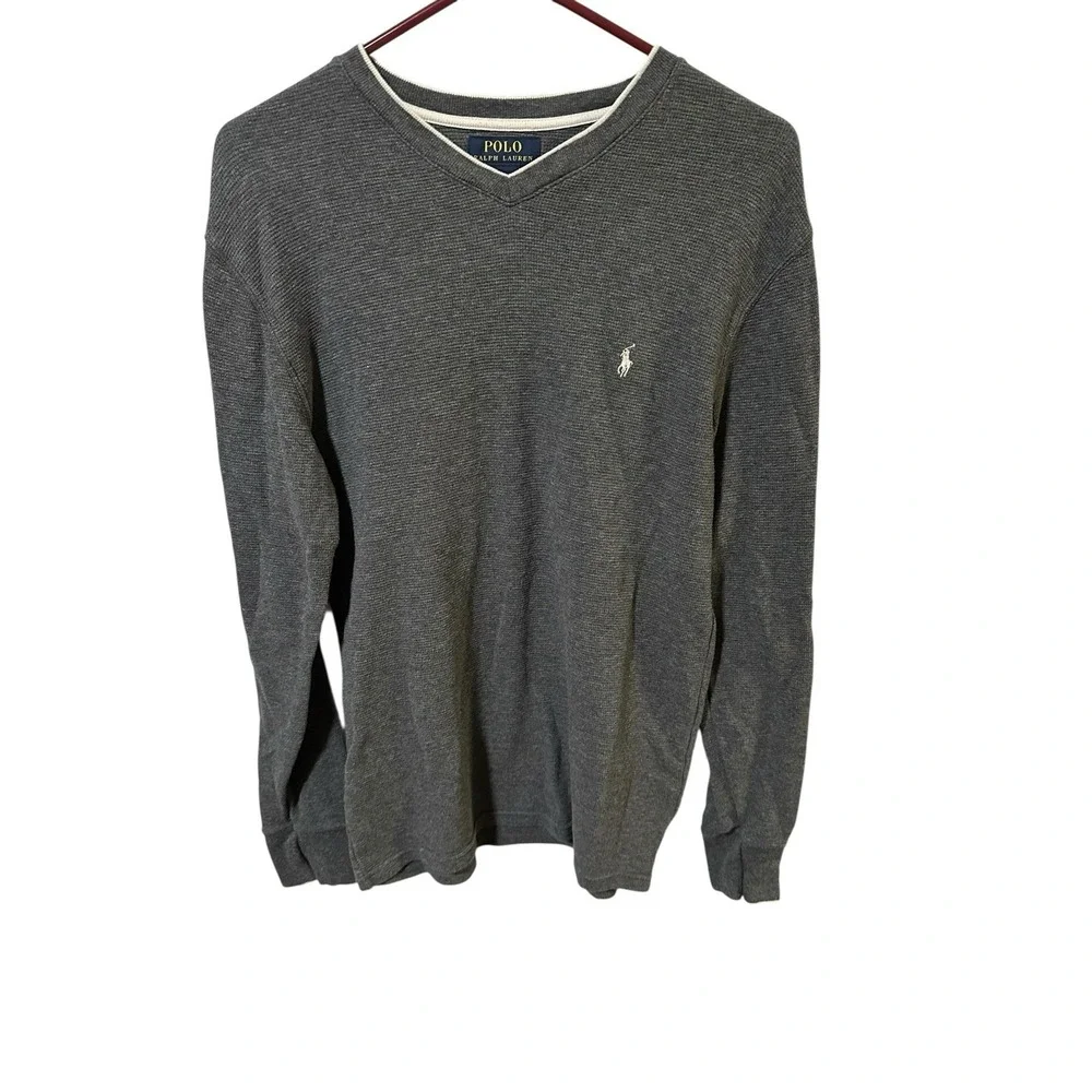 Ralph Lauren Polo Size Medium Men Waffle‎ Weave Long Sleeve Shirt Top Gray
